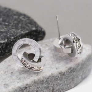 ANTHROPOLOGIE ROMAN NUMERAL RHINESTONE STUD EARRINGS